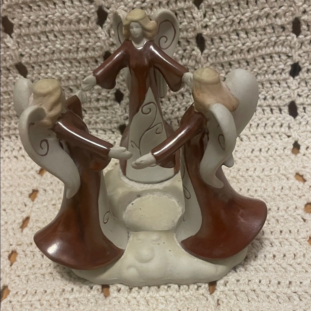 Charming Ceramic Angel Candle Holder - Brown and Cream